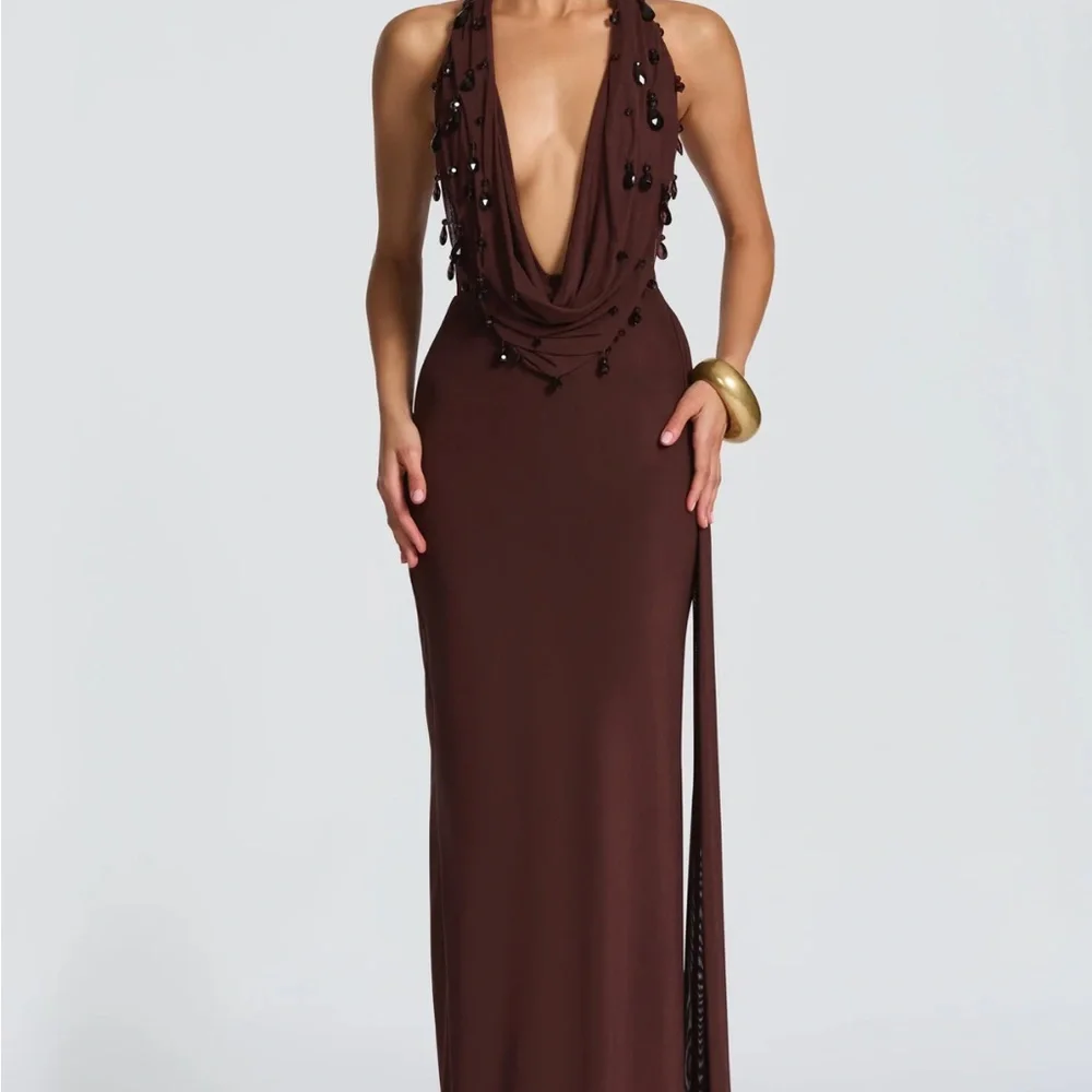 FABIA MAXI DRESS - PLUM BROWN - Picture 3 of 3